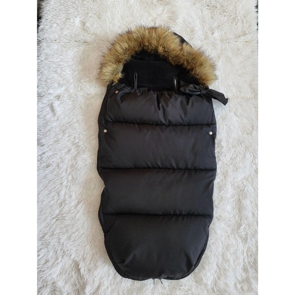 NWOT Footmuff Sleep Sack Sleeping Bag Stroller Cover Fur Hood Fleece Lined Black